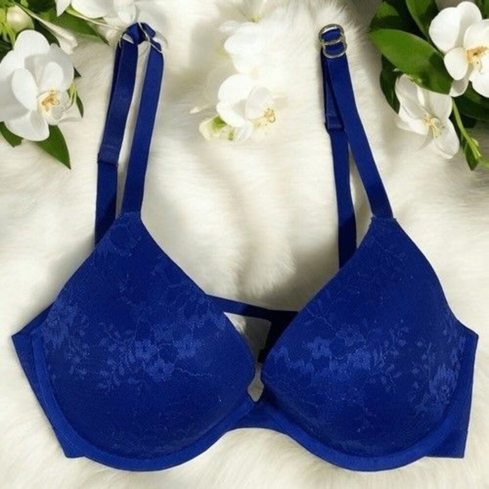 Stella McCartney S73-109 Royal Blue Lace Plunge T-Shirt Bra Women Size 32DD